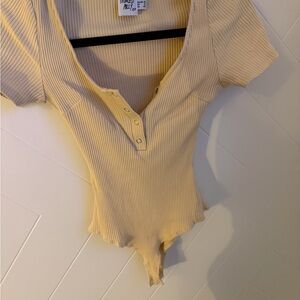 Ribbed Cream Button-Down Top Princess Polly